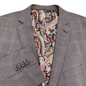Ticknors Blazer Men 50 Brown Windowpane Plaid Bespoke Wool Classic Career Jacket